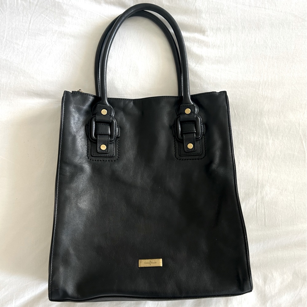 Cole Haan Black Leather Multi-Compartment Tote / Shoulder Bag